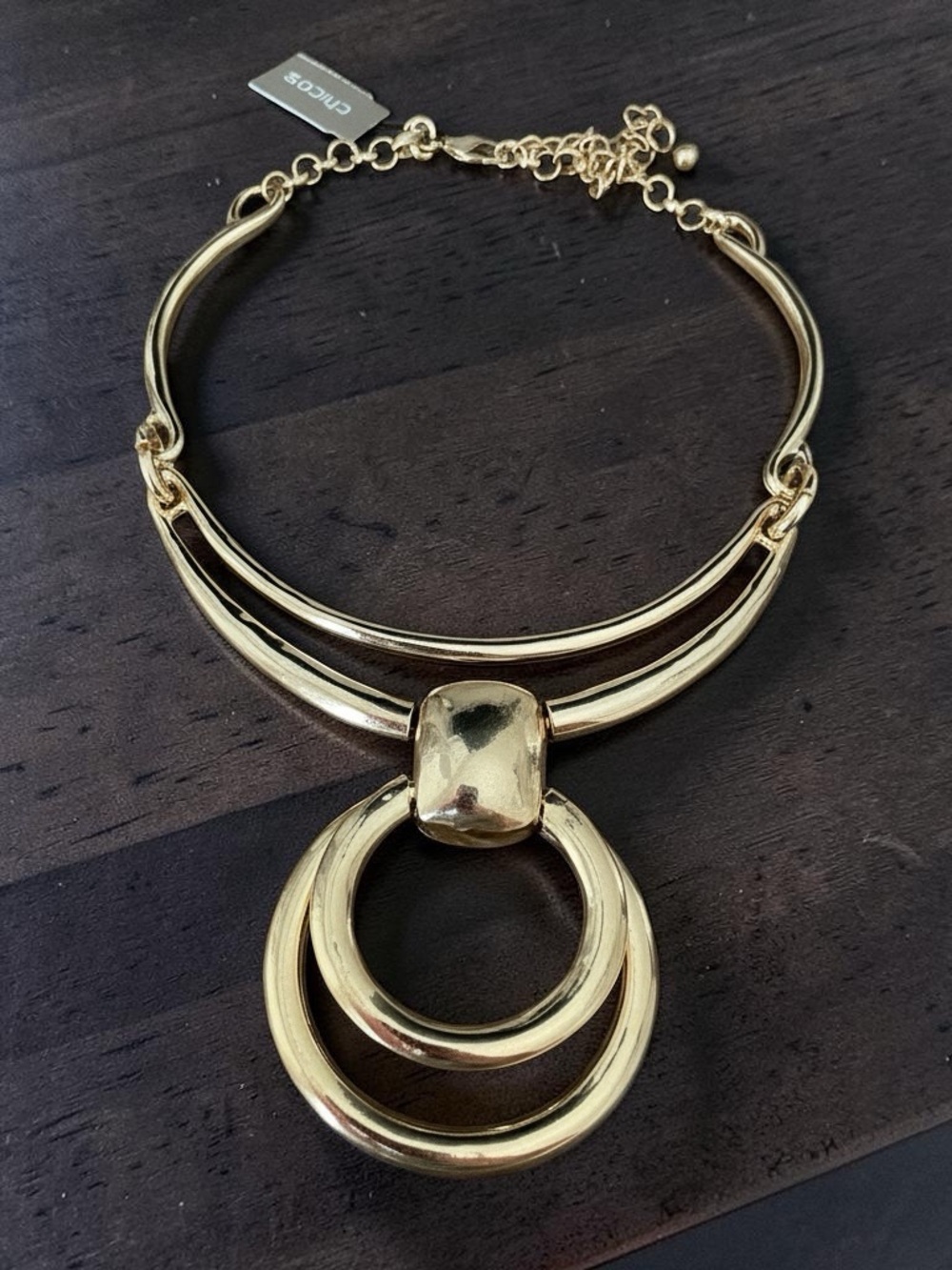 Chico's Polished Gold Double Hoop Pendant Necklace